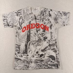 Vintage 90s Fruit Of The Loom Shirt Mens Large White Oregon AOP Deer Mallard